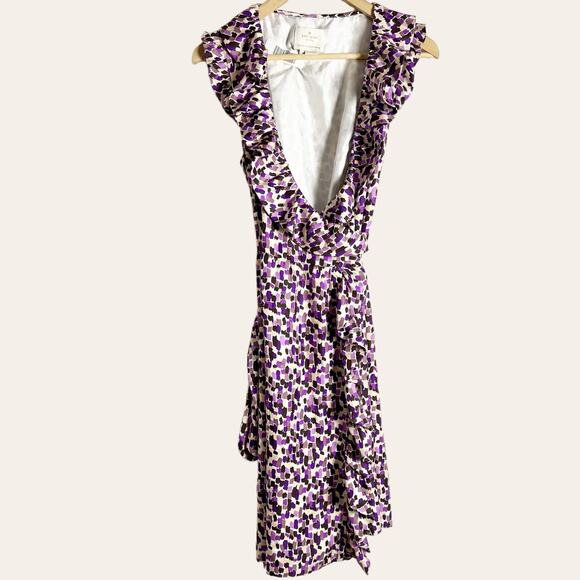 Kate Spade Aubrey Silk Multicolor Abstract Print Ruffled Wrap Mini Dress Size 8 - Picture 4 of 12